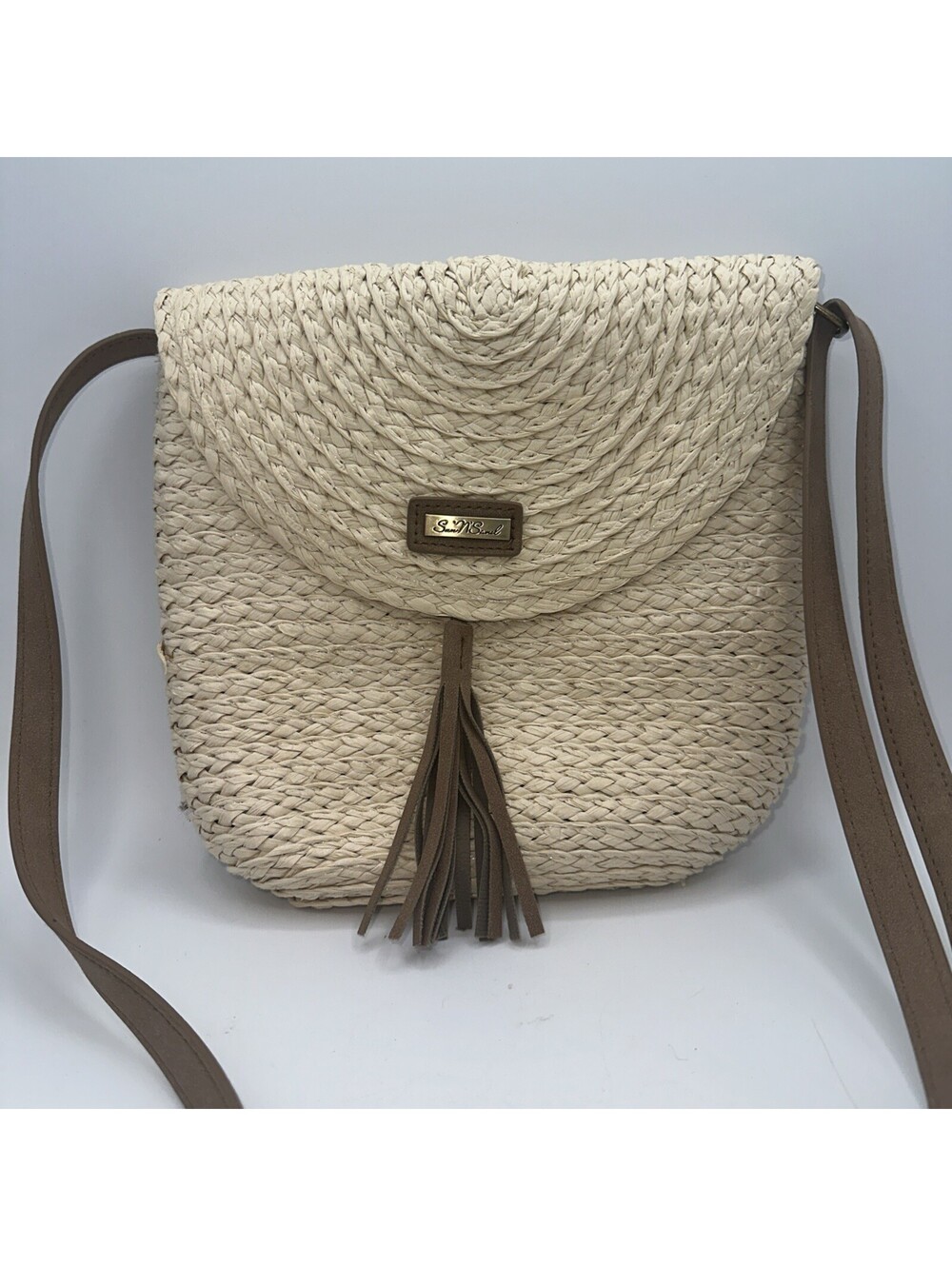 Sun 'N' Sand Paper Straw Tassel Crossbody Bag Purse Summer Cruise Vacation EUC